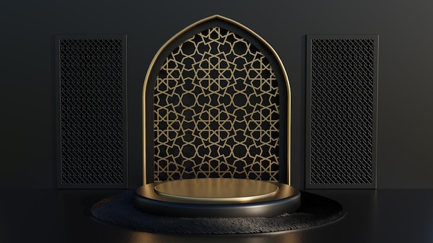 3d realistic podium with islamic pattern