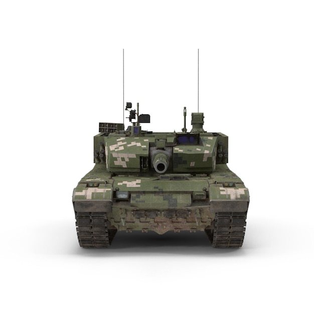 3D realistic a powerful modern battle tank isolated on a white background