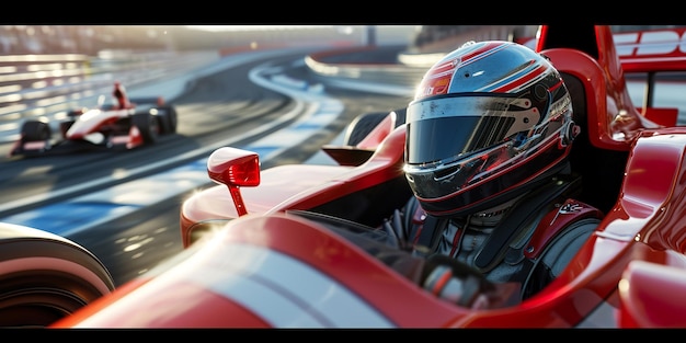 3D realistic render of Racer in a helmet driving