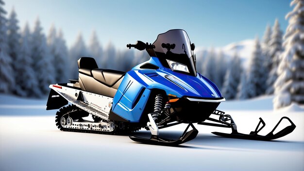 3D realistic a smooth modern snowmobile with the blue marble texture color