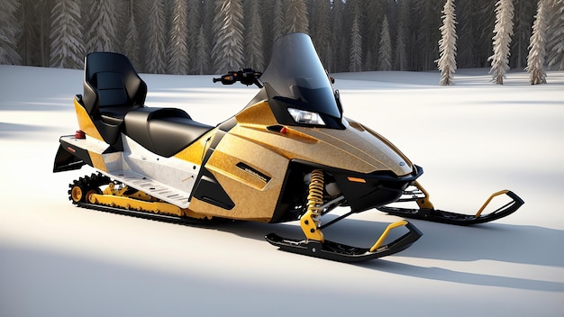 3D realistic a smooth modern snowmobile with the golden marble texture color