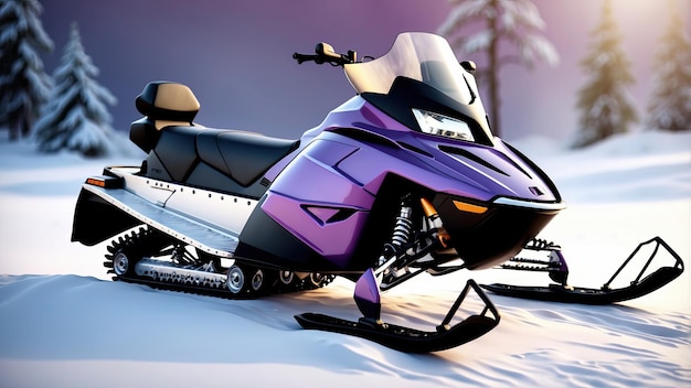 Photo 3d realistic a smooth modern snowmobile with the purple marble texture color