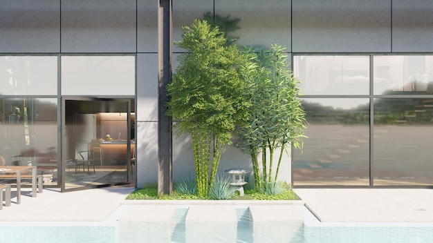 3d realistic tree with luxury design garden visualization Premium Photo