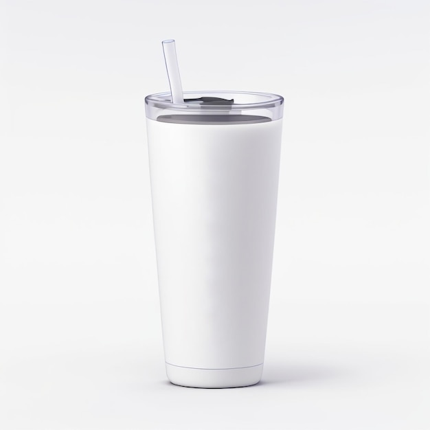 3D Realistic White Color Tumbler Mockup On White Background