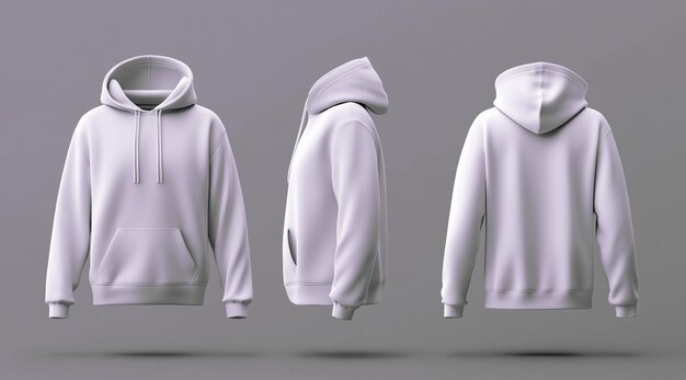 Photo 3d realistic white hoodie front and back view gray background white plain hoodie