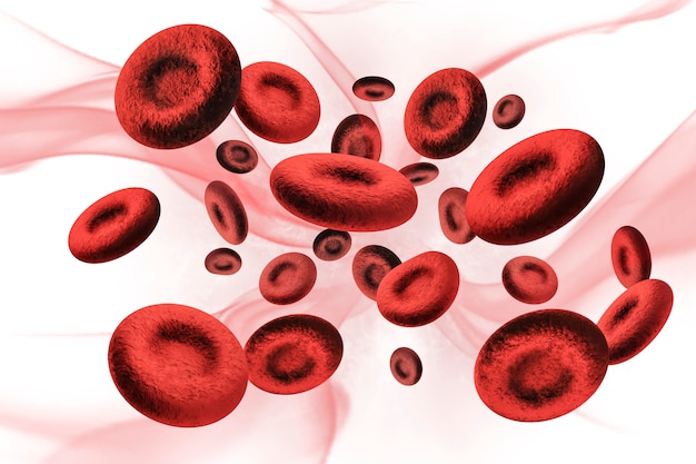 3d red blood cells flowing through veins