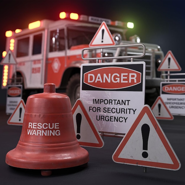 3d red danger attention bell or emergency notifications alert on rescue warning in background alert important for security urgency concept 3d warning urgent icon vector render illustration