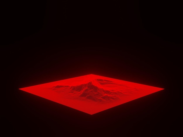 3D red holographic mountain Grid topography