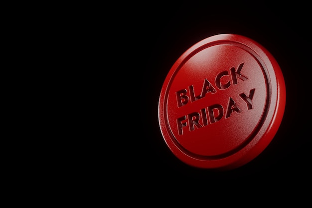 3d red icon of black friday discount on black background render