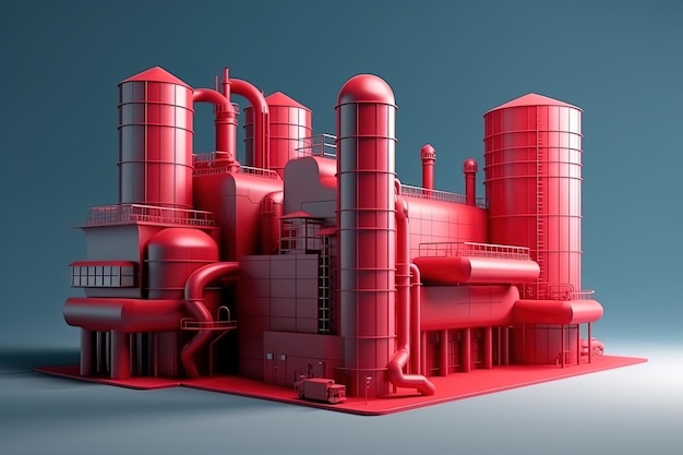 3d red industry factory isolated in white background