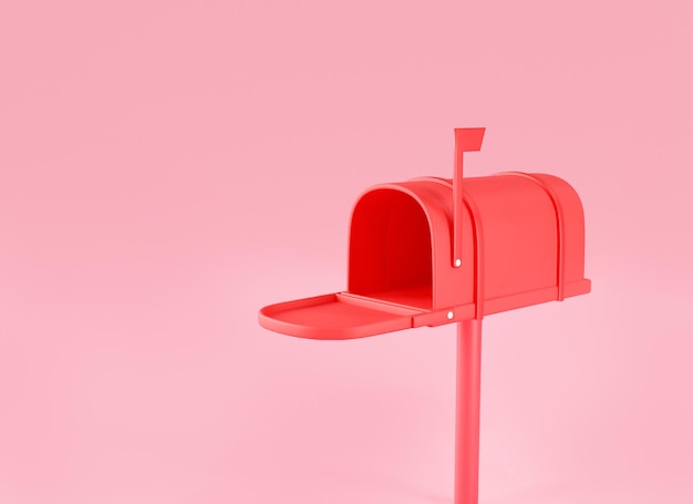 3d red mailbox isolated on pink background mail delivery post office Sent mail message Read online message Mail icon Newsletter 3d rendering illustration minimal cartoon style copy space