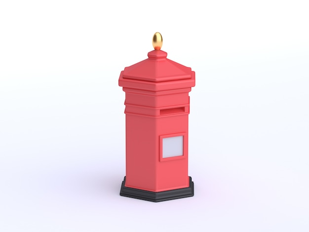 3d red post box cartoon style 3d render white