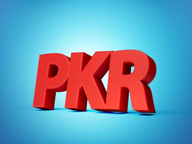 3d Red Shiny Pakistani Rupee PKR Currency Icon Isolated On Blue Background 3d illustration