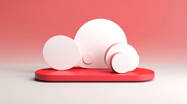 3D red white cloud icon minimal style cloud computing online service digital technology