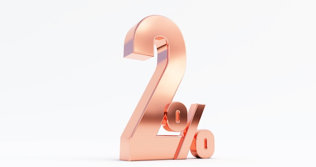 3D render of 2 percent off, bronze two percent isolated on a white background.