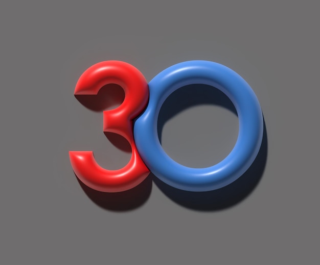 3D Render of a 30 thirty number Illustration Design.