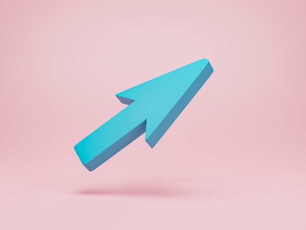 3d render 3d illustration Blue mouse arrow icon Geometric minimal cursor symbol for website on pink background