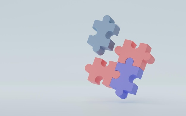 3D render 3D illustration jigsaw puzzle pieces on blue background Problemsolving business connecting cooperation partnership concept