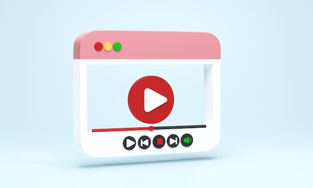 3d render 3d illustration minimal style video player media with play button on blue background video playback concept