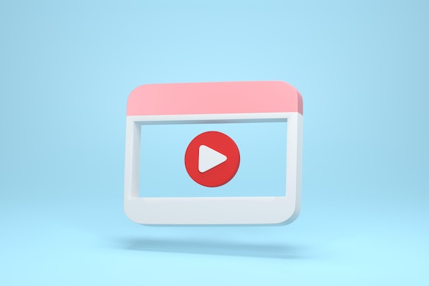 3d render 3d illustration minimal style video player media with play button on blue background video playback concept