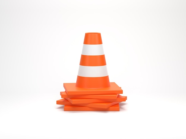 3D render 3D illustration Traffic construction cone with white and orange stripes isolated on white background