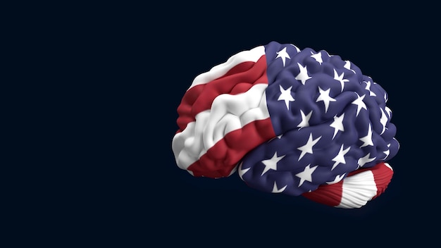 3d render 4 july background brain color american flag american mentality mind thinking