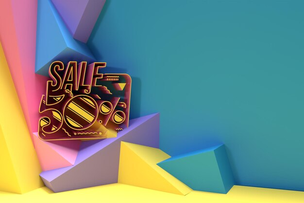 3D Render Abstract 50% Sale OFF Discount Banner 3D Illustration Design.