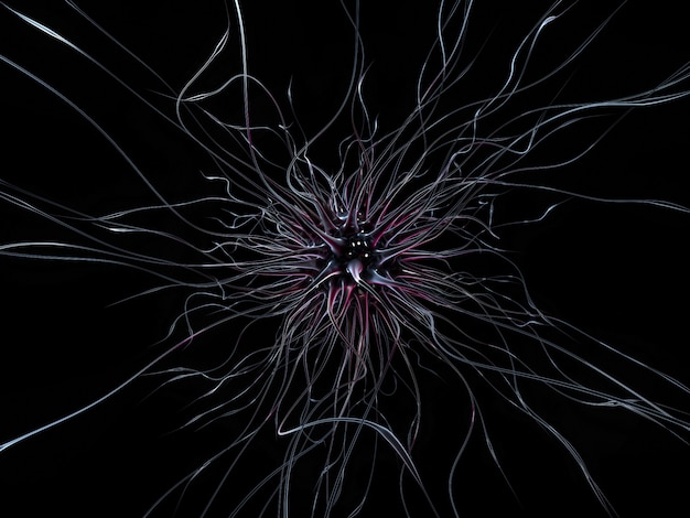 3d render of abstract art of surreal 3d background with dark poisoned bacteria virus with curve wavy organic tentacles in purple color on black background