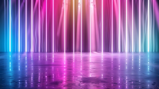 3d render abstract background empty stage with spotlights neon lights Generative AI illustration