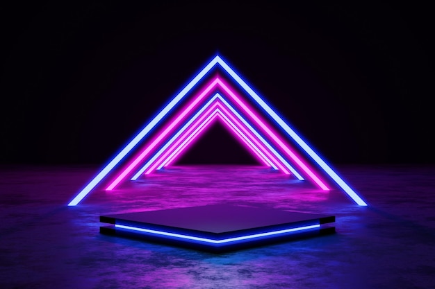 3d render abstract background image Neon lights are glowing blue and pink