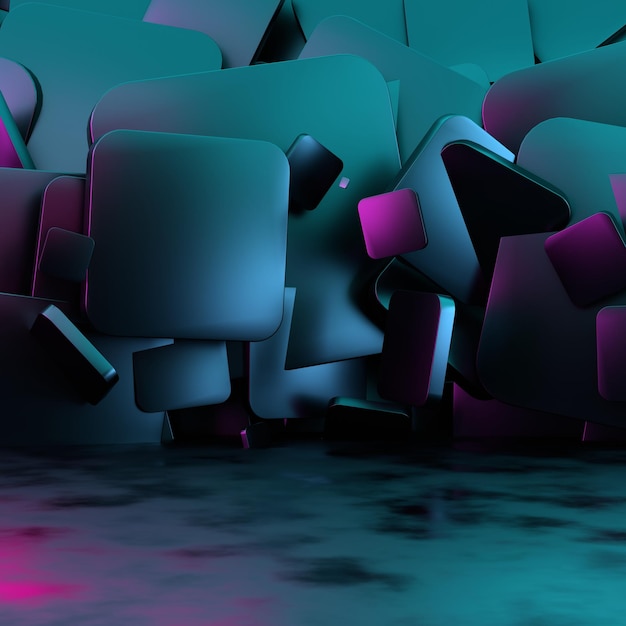 3d render abstract background with cubes in blue and pink colors