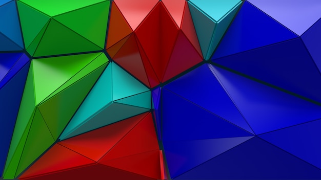 3d render abstract backgrouny. Triangular and extruded geometry. Positive colored fractured geometry.