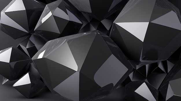 3d render abstract black crystal background faceted texture macro panorama wide panoramic background