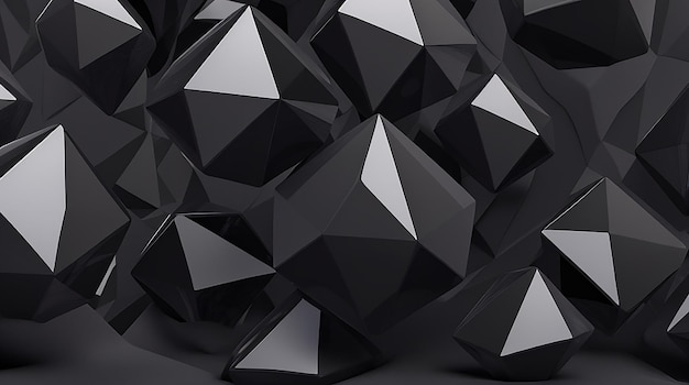 3d render abstract black crystal background faceted texture macro panorama wide panoramic background