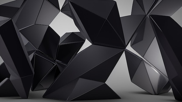 3d render abstract black crystal background faceted texture macro panorama wide panoramic background