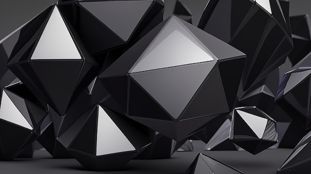 3d render abstract black crystal background faceted texture macro panorama wide panoramic background