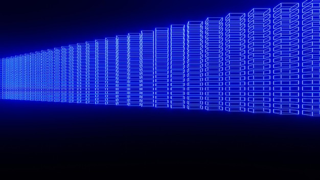 3D Render abstract blue glowing, data center, hosting, internet, cyber background