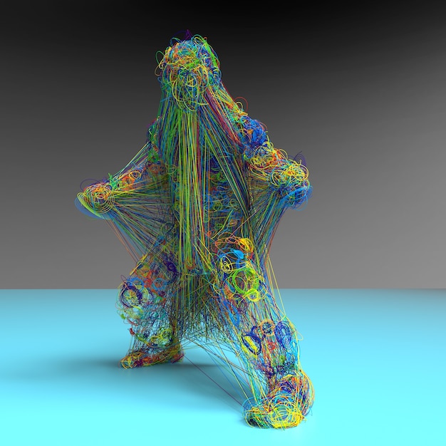 Photo 3d render. abstract colored figure and lines