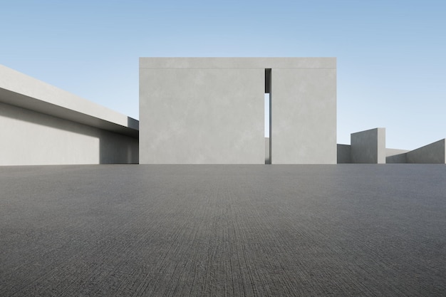 3d render of abstract concrete architecture with empty concrete floor car presentation background