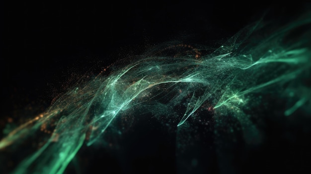 3D render of an abstract flow particle design background with green and orange color Generative AI AIG21