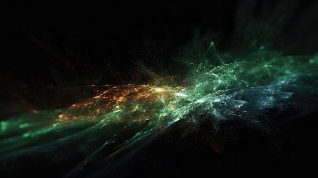 3D render of an abstract flow particle design background with green and orange color Generative AI AIG21