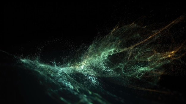 3D render of an abstract flow particle design background with green and orange color Generative AI AIG21