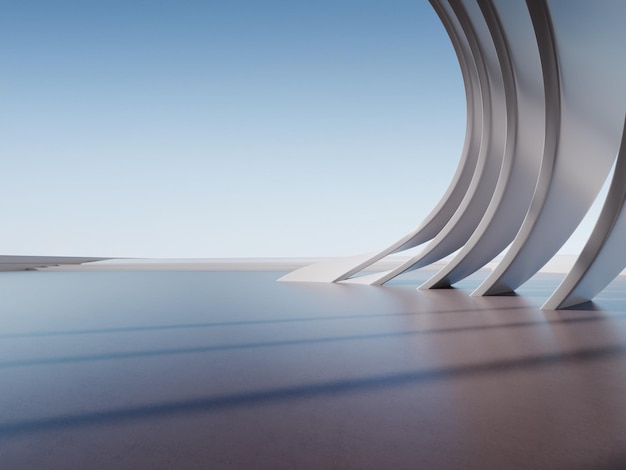 3d render of abstract futuristic architecture with concrete floor Car presentation