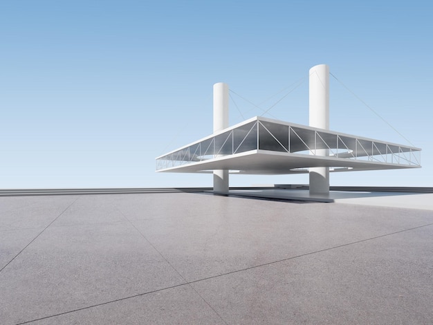 3d render of abstract futuristic architecture with concrete floor