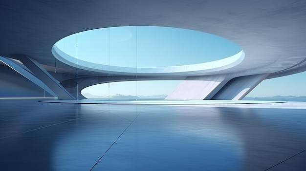 3d render of abstract futuristic architecture with empty concrete floor Scene for car presentation