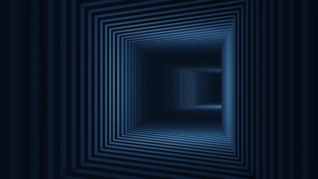 3d render, abstract futuristic blue tunnel