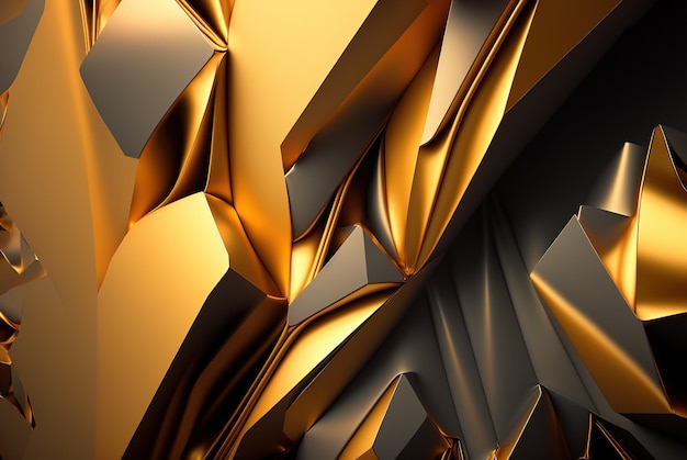 3D render abstract geometric background gold creative shapes