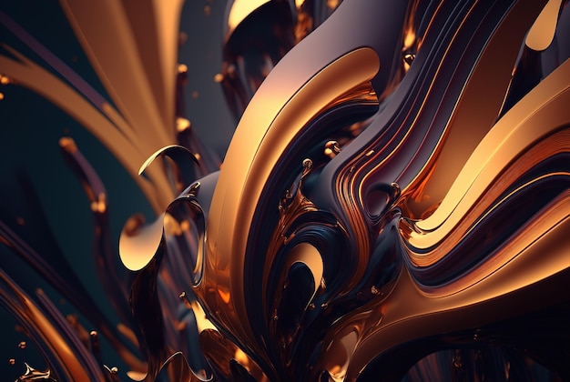 3D render abstract geometric background gold creative shapes