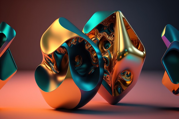 3D render abstract geometric background golden creative shapes