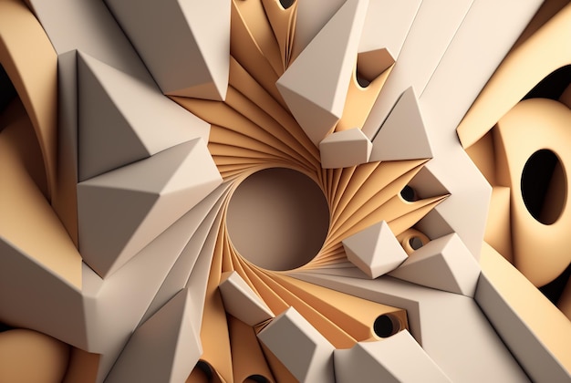 3D render abstract geometric background ivory creative circle and triangle shapes